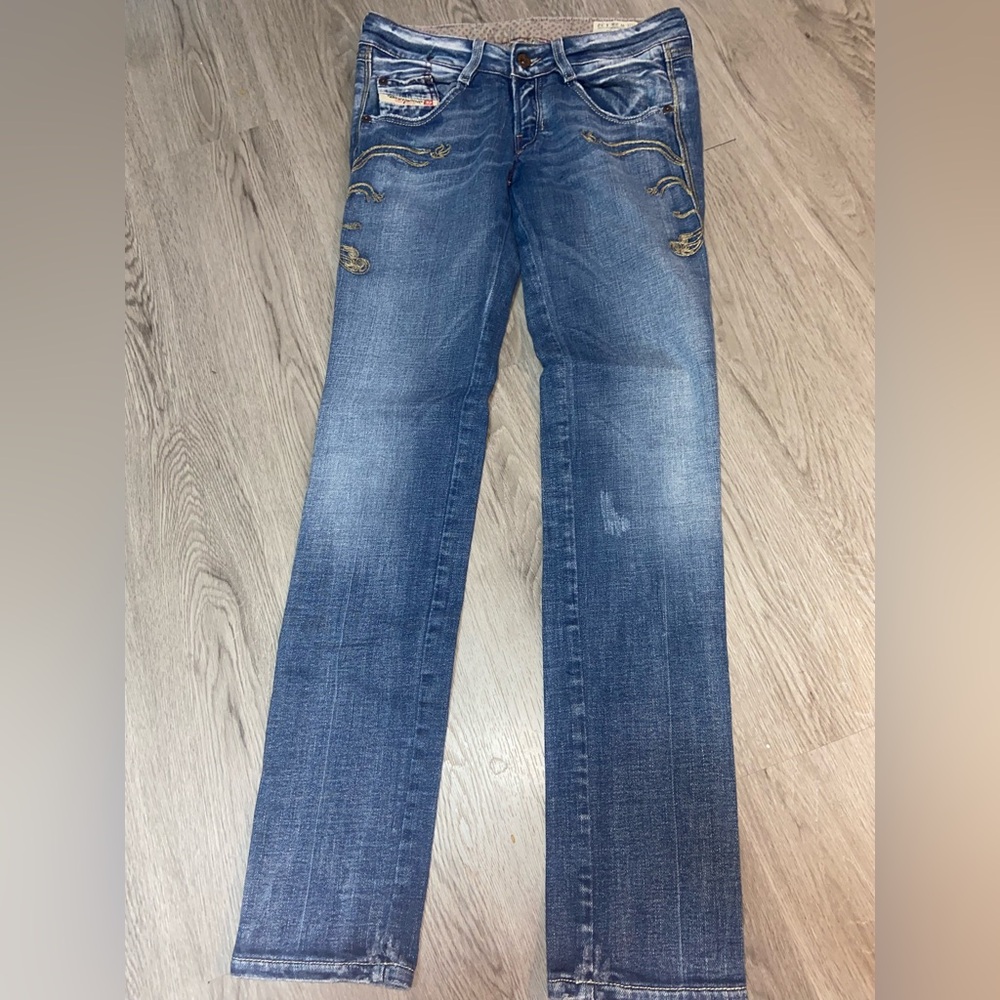 Diesel Women's Blue Straight-Leg Jeans with Subtle Embroidery